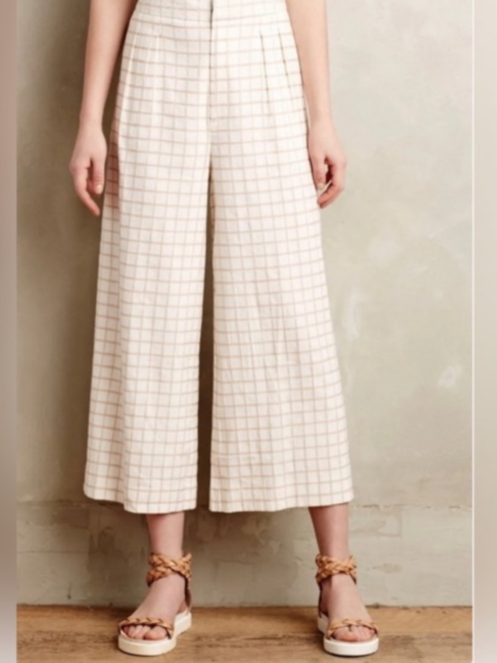 elevenses Cream Plaid Wide-Leg Cropped Pants